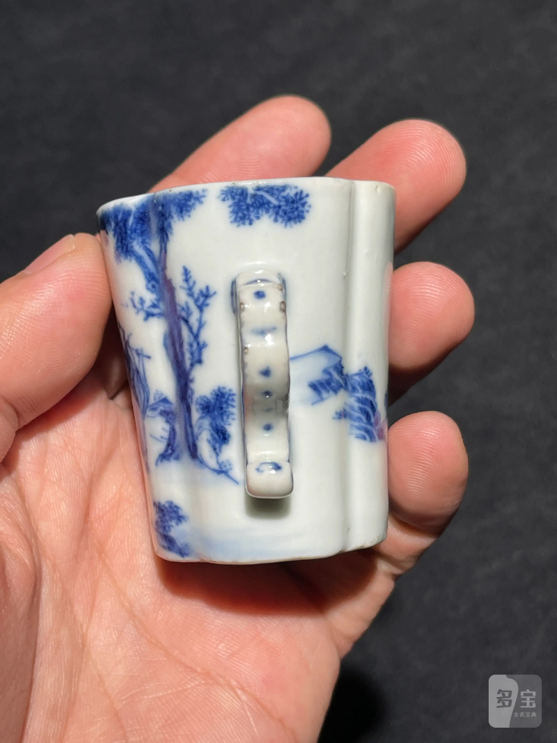 清乾隆 青花八仙人物纹海棠杯 - 图5
